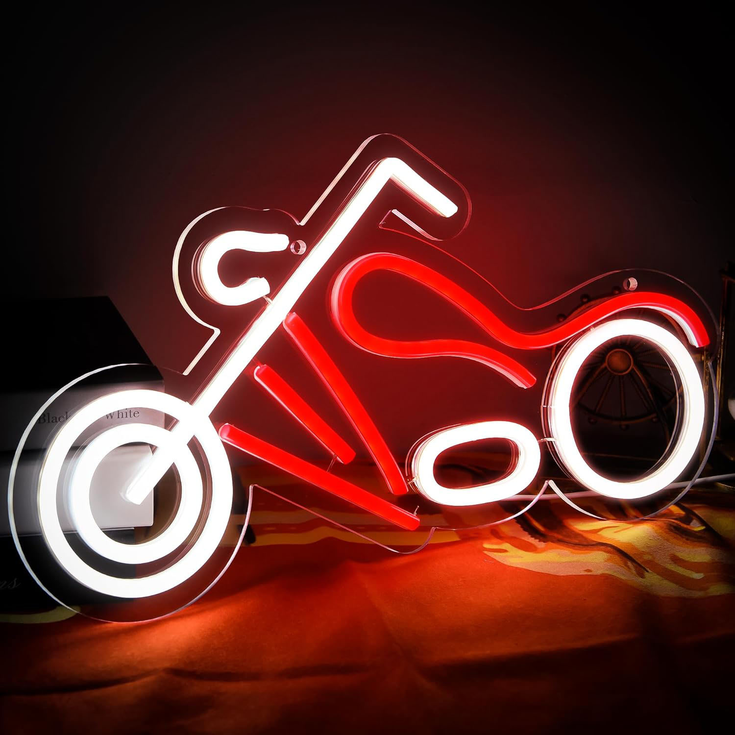 Retro Gaming Usb - レトロチョッパーバイクネオンサイン調光可能LEDネオンライト、男性用カーディネージ、ガレージ、バイカーバー、ゲームルーム、寝室の壁飾り、USB電源