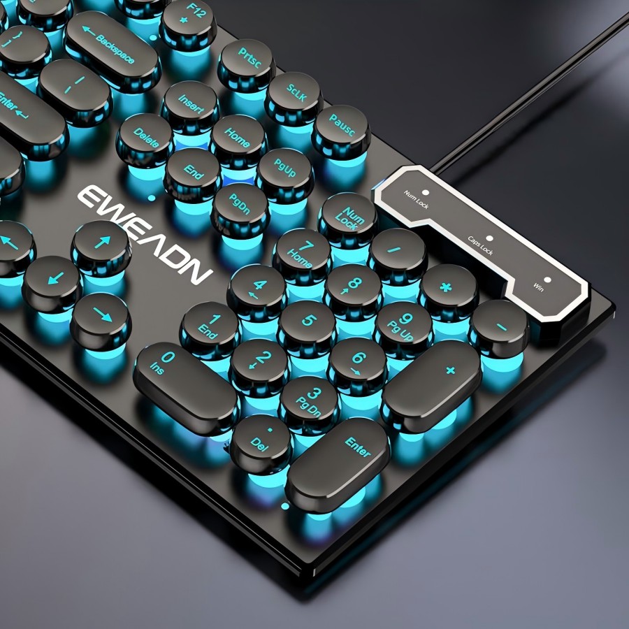 Retro Gaming Usb - EWEADN タイプライターゲーミングキーボード、104キー、レトロパンクラウンドキーキャップ、ブルーバックライト、USB有線、Windows PC/ラップトップ用