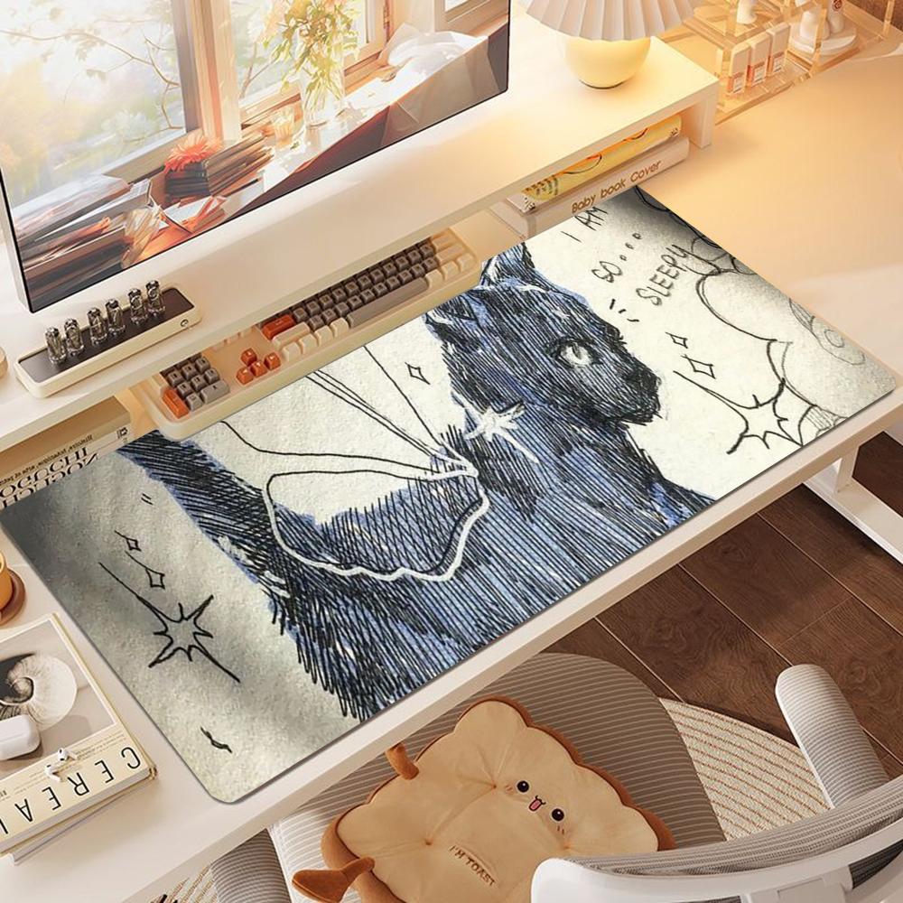 Retro Gaming Laptop - レトロアニメ風のかわいい子猫2匹のキャラクターシーンプレイマット、大型ノートパソコンや寝室に最適、日常ゲームカードマット