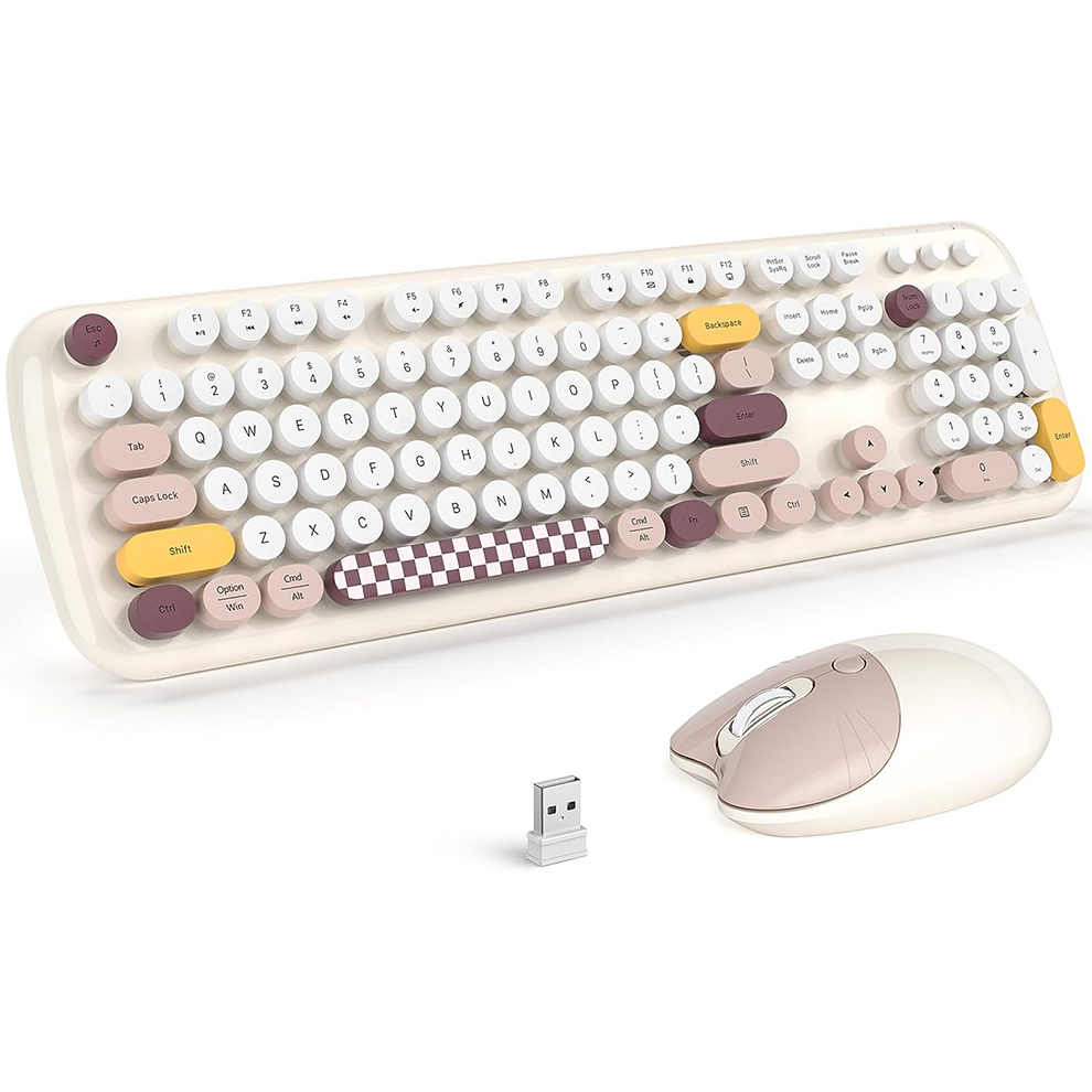 Retro Gaming Kc - MOFII ワイヤレスキーボードとマウスコンボ、2.4G フルサイズレトロタイプライターコンピュータキーボード Windows、Mac OS デスクトップ/ラップトップ/PC